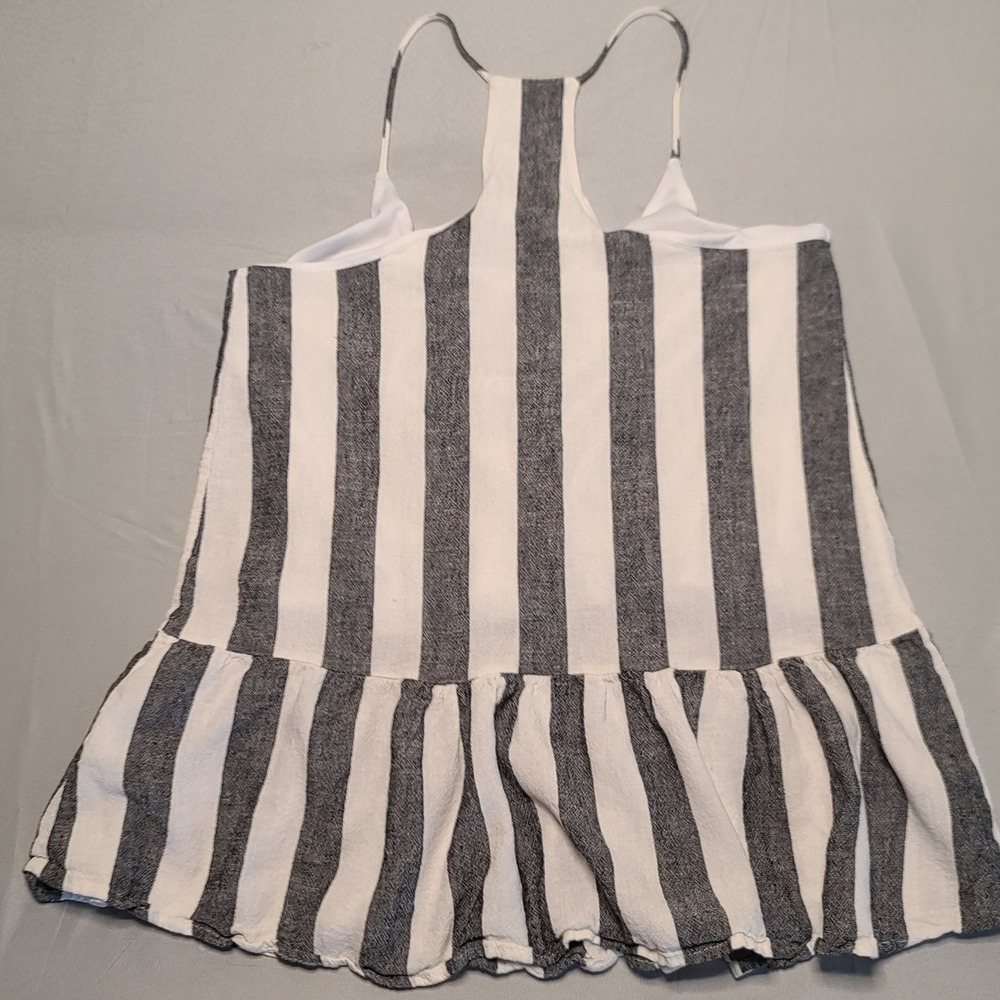 Newbury Kustom Tank Top Women Small Grey White Striped Peplum Linen Blend Boho